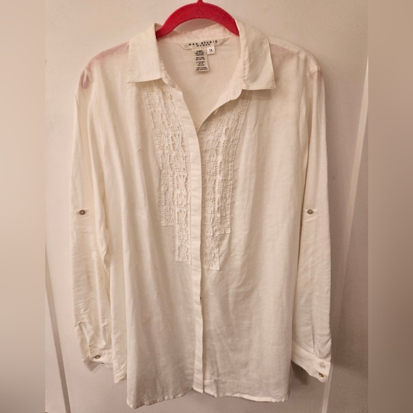 NWOT Max Studio Woman White Linen Cotton Embroidered Shirt - Size 1X - Picture 1 of 10
